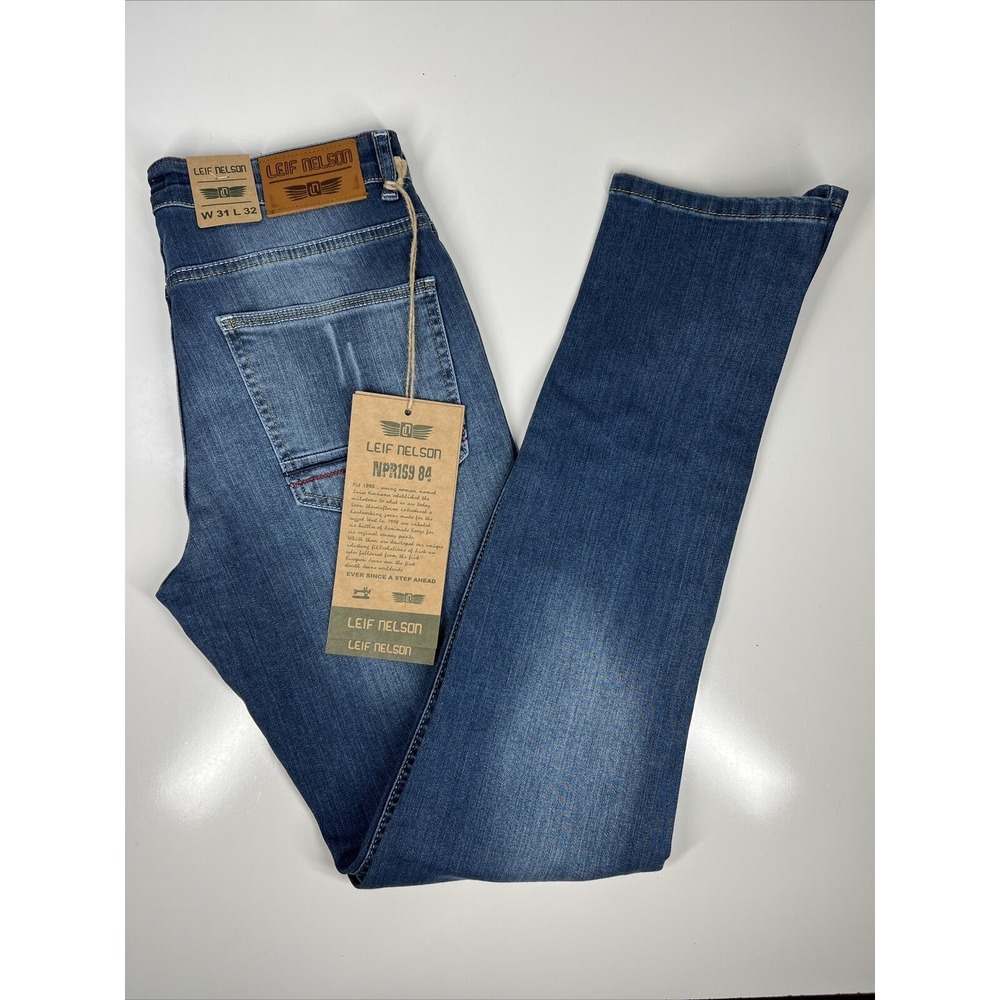 NWT Leif Nelson Blue Bi Stretch Slim Fit Jeans Christmas LN271 Mens SZ 31x32 USA